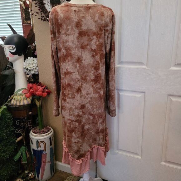 LOGO by Lori Goldstein Dress Pink Large Tie Dye Fall Ruffles Trim Pocket - Picture 6 of 7